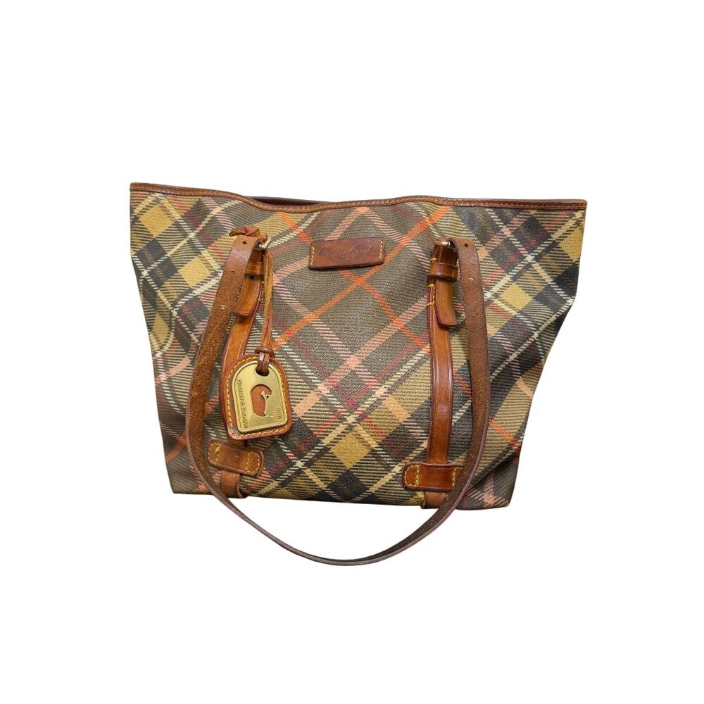 Dooney & Bourke Vintage Plaid Canvas & Leather Shoulder Bag With Adjustable Stra